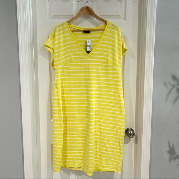 Lane Bryant Yellow Striped T Shirt Dress 14/16 NWT Cotton Short Sleeve V-Neck - Picture 6 of 16